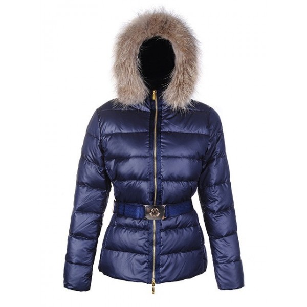 Moncler Blu Fur Cap e cinturino Slim caldo Cappotti uscita